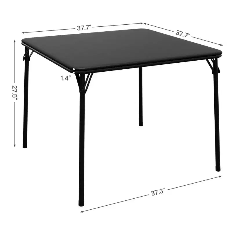 Folding Square Table, 37 Inch Portable Upholstered Card Table with Folding Legs for 4 People, Modern Foldable Game Table, Metal Dining Table