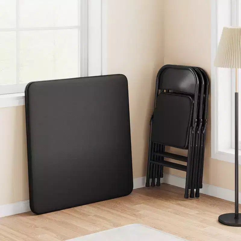 Folding Square Table, 37 Inch Portable Upholstered Card Table with Folding Legs for 4 People, Modern Foldable Game Table, Metal Dining Table