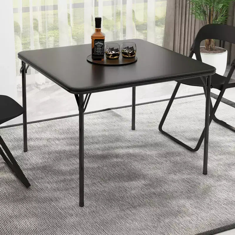 Folding Square Table, 37 Inch Portable Upholstered Card Table with Folding Legs for 4 People, Modern Foldable Game Table, Metal Dining Table