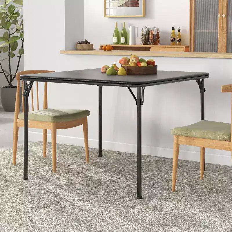Folding Square Table, 37 Inch Portable Upholstered Card Table with Folding Legs for 4 People, Modern Foldable Game Table, Metal Dining Table