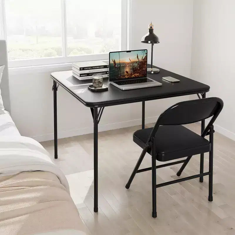 Folding Square Table, 37 Inch Portable Upholstered Card Table with Folding Legs for 4 People, Modern Foldable Game Table, Metal Dining Table