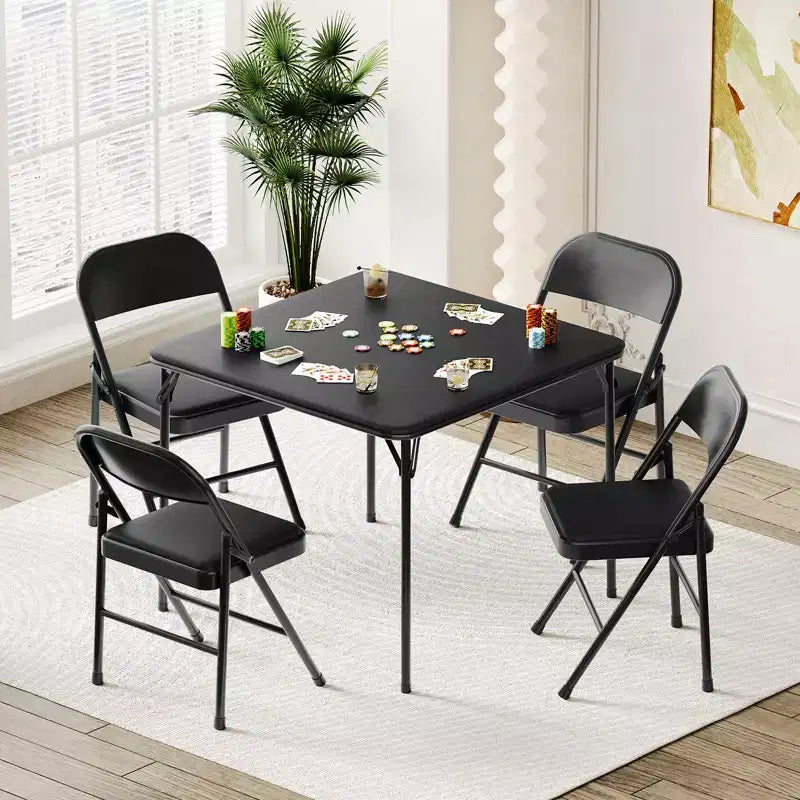 Folding Square Table, 37 Inch Portable Upholstered Card Table with Folding Legs for 4 People, Modern Foldable Game Table, Metal Dining Table