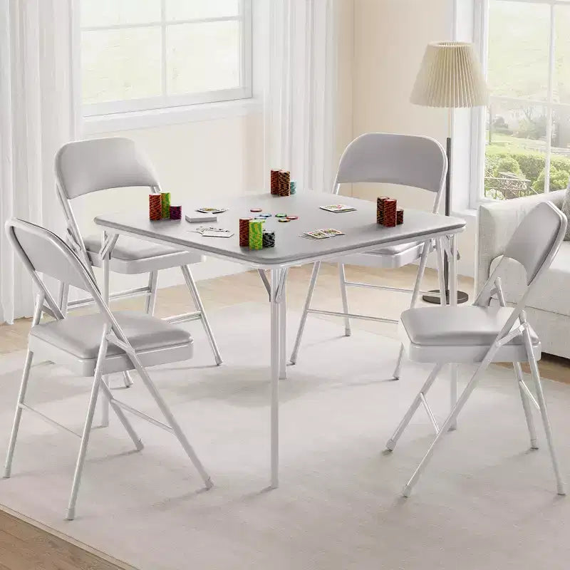 Folding Square Table, 37 Inch Portable Upholstered Card Table with Folding Legs for 4 People, Modern Foldable Game Table, Metal Dining Table