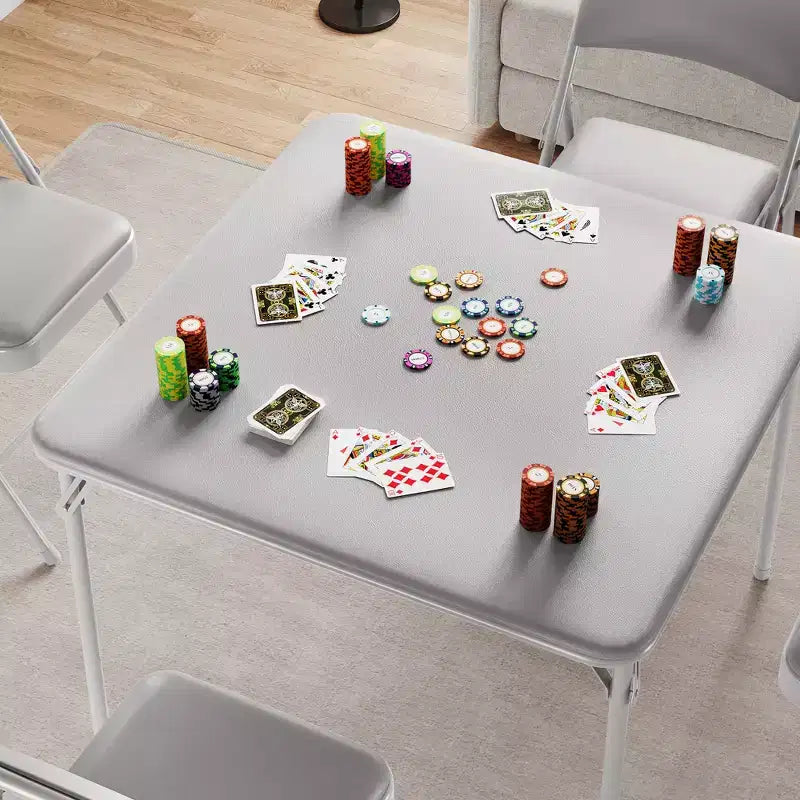 Folding Square Table, 37 Inch Portable Upholstered Card Table with Folding Legs for 4 People, Modern Foldable Game Table, Metal Dining Table