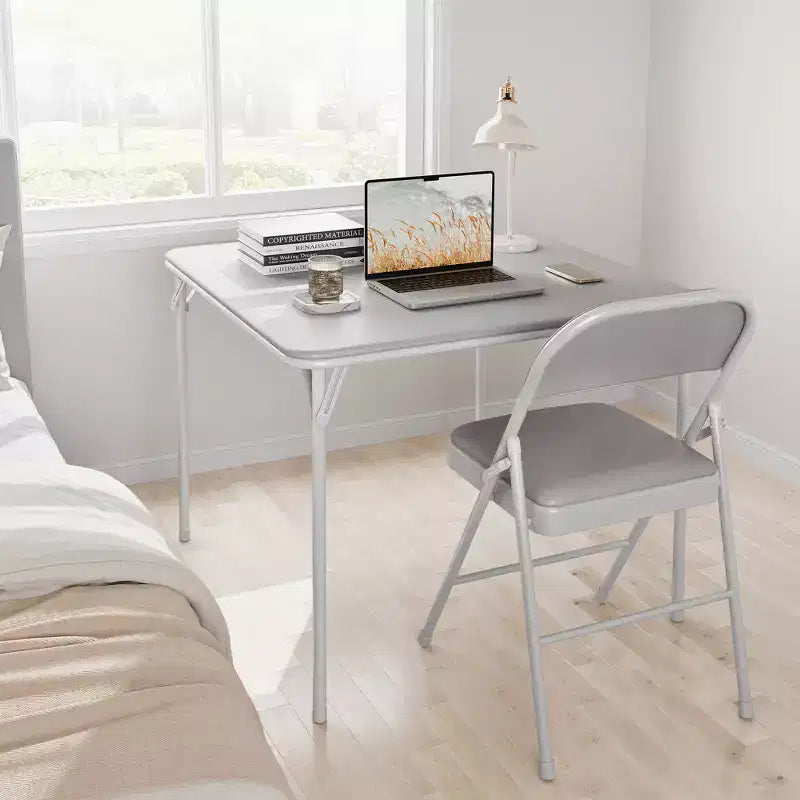 Folding Square Table, 37 Inch Portable Upholstered Card Table with Folding Legs for 4 People, Modern Foldable Game Table, Metal Dining Table