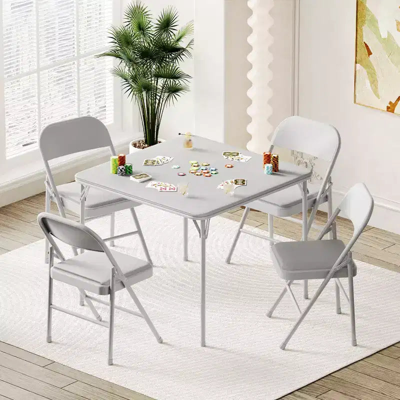 Folding Square Table, 37 Inch Portable Upholstered Card Table with Folding Legs for 4 People, Modern Foldable Game Table, Metal Dining Table