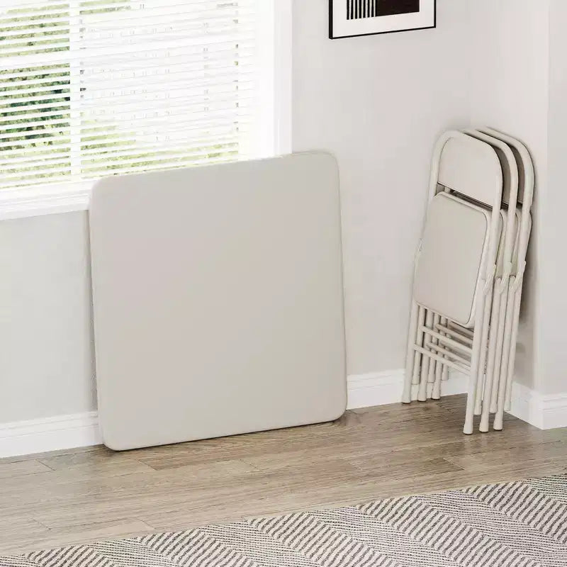 Folding Square Table, 37 Inch Portable Upholstered Card Table with Folding Legs for 4 People, Modern Foldable Game Table, Metal Dining Table