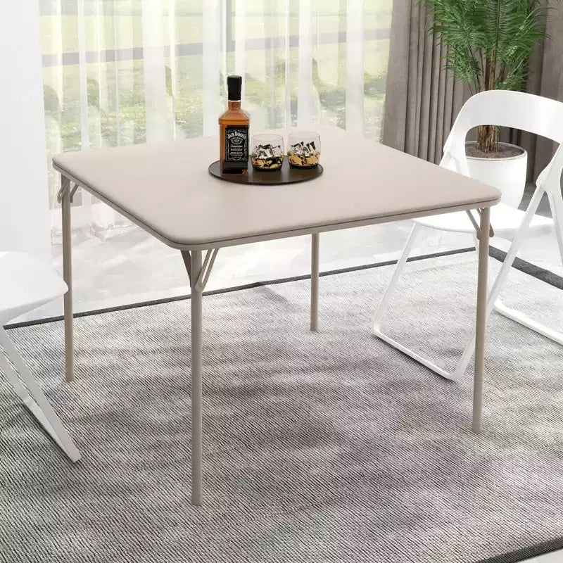 Folding Square Table, 37 Inch Portable Upholstered Card Table with Folding Legs for 4 People, Modern Foldable Game Table, Metal Dining Table
