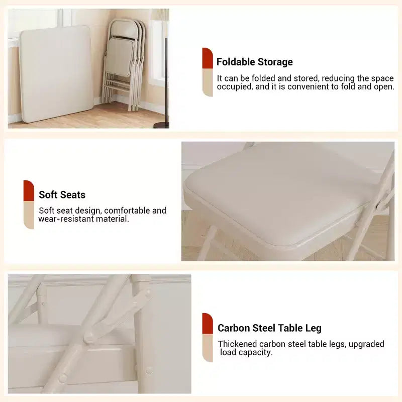 Folding Square Table, 37 Inch Portable Upholstered Card Table with Folding Legs for 4 People, Modern Foldable Game Table, Metal Dining Table