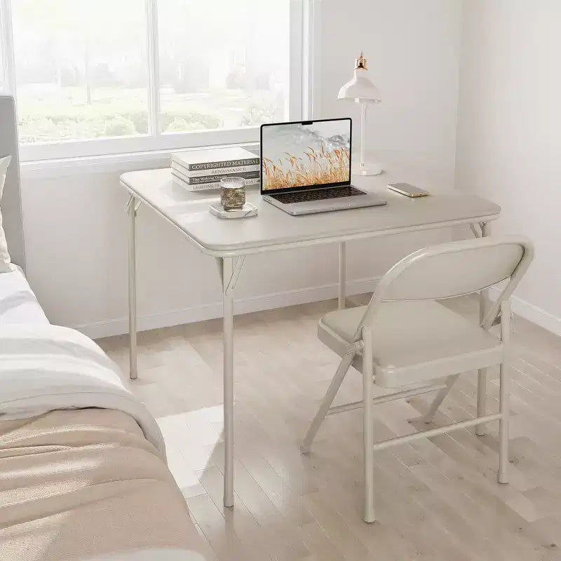 Folding Square Table, 37 Inch Portable Upholstered Card Table with Folding Legs for 4 People, Modern Foldable Game Table, Metal Dining Table
