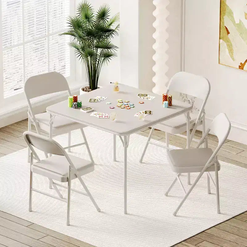 Folding Square Table, 37 Inch Portable Upholstered Card Table with Folding Legs for 4 People, Modern Foldable Game Table, Metal Dining Table