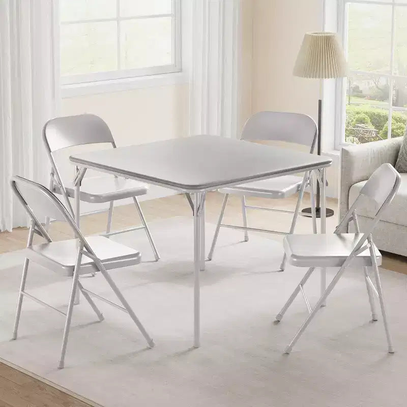 Folding Square Table, 37 Inch Portable Upholstered Card Table with Folding Legs for 4 People, Modern Foldable Game Table, Metal Dining Table