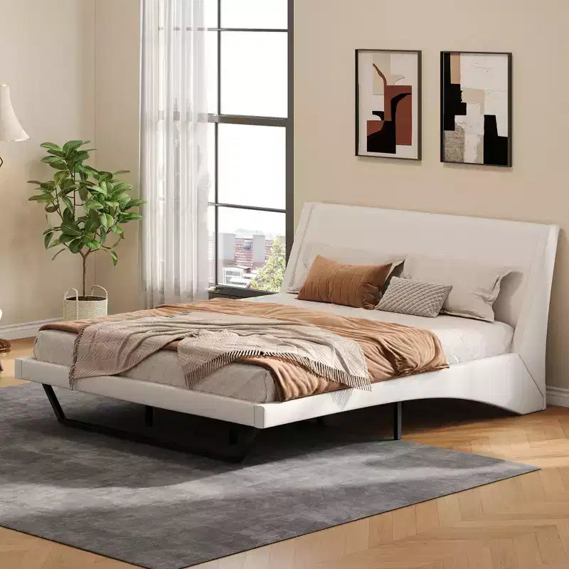 Christopher Knight Home Adrian Modern PU Leather Upholstered Platform Bed Frame with Wave Curve Design
