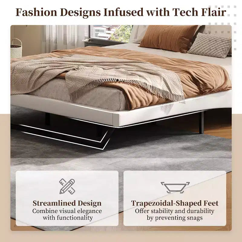Christopher Knight Home Adrian Modern PU Leather Upholstered Platform Bed Frame with Wave Curve Design