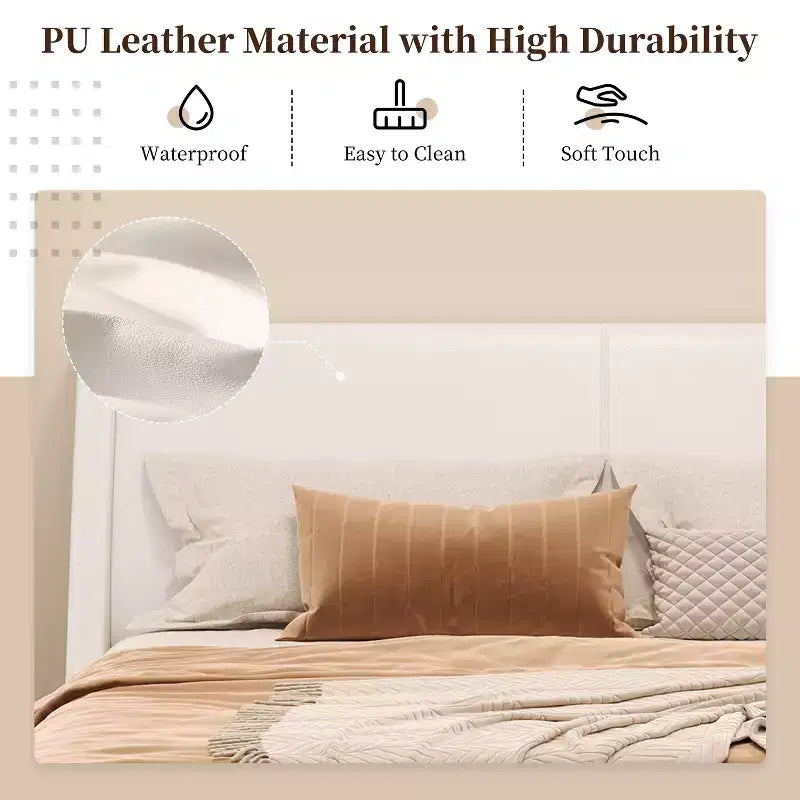 Christopher Knight Home Adrian Modern PU Leather Upholstered Platform Bed Frame with Wave Curve Design