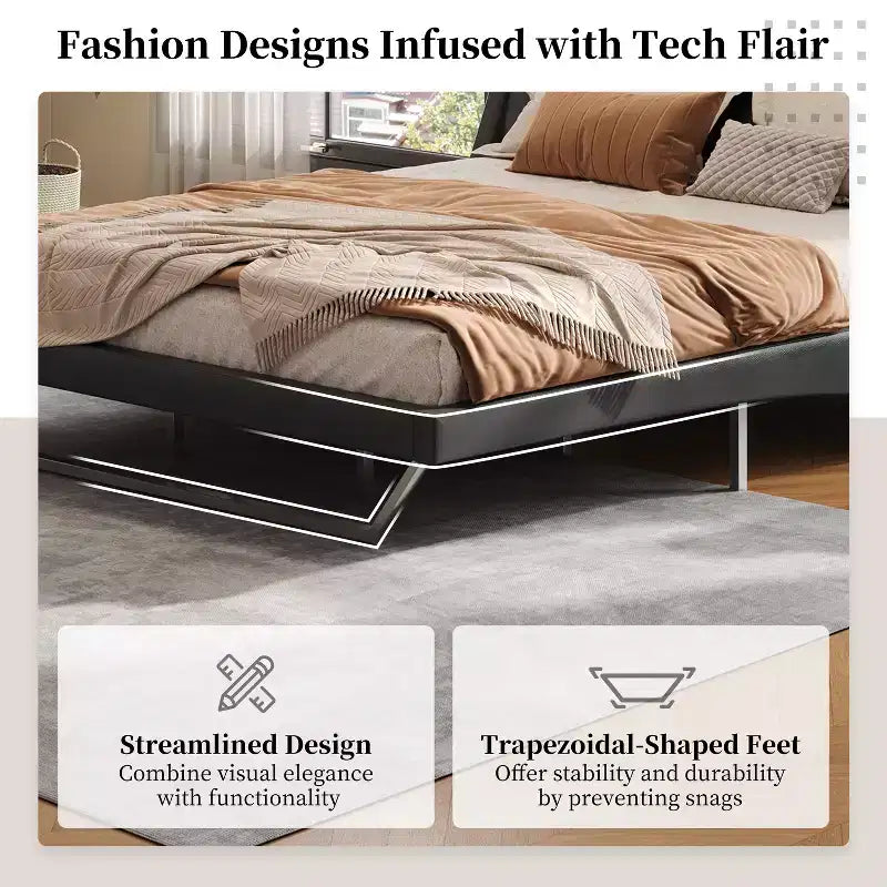 Christopher Knight Home Adrian Modern PU Leather Upholstered Platform Bed Frame with Wave Curve Design