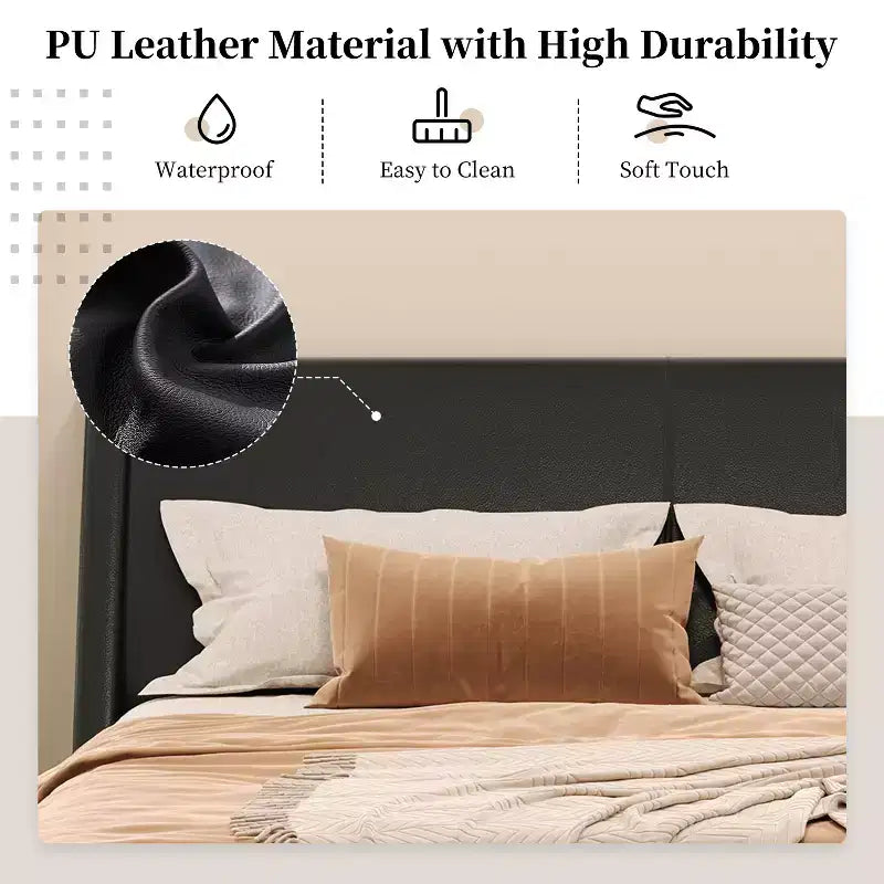 Christopher Knight Home Adrian Modern PU Leather Upholstered Platform Bed Frame with Wave Curve Design