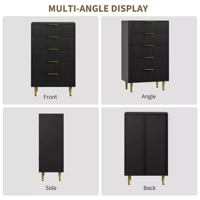 3 Drawer Dresser for Bedroom, 28W Fluted Chest of Drawers with Gold Handles, Wooden Dresser Narrow Nightstand, Clothes Storage Organizer for Bedroom