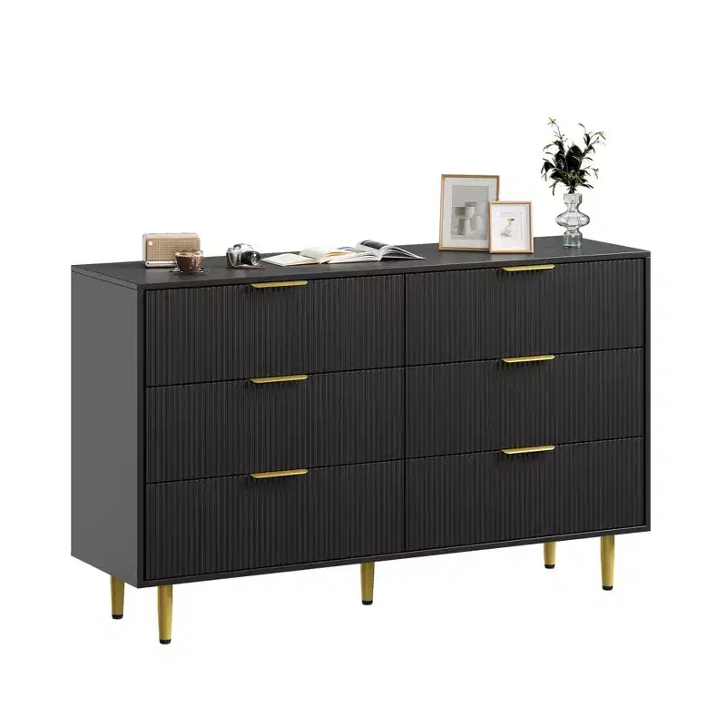 3 Drawer Dresser for Bedroom, 28W Fluted Chest of Drawers with Gold Handles, Wooden Dresser Narrow Nightstand, Clothes Storage Organizer for Bedroom