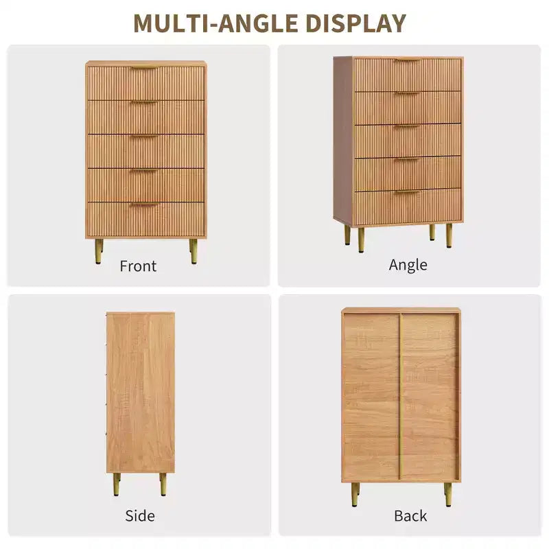 3 Drawer Dresser for Bedroom, 28W Fluted Chest of Drawers with Gold Handles, Wooden Dresser Narrow Nightstand, Clothes Storage Organizer for Bedroom