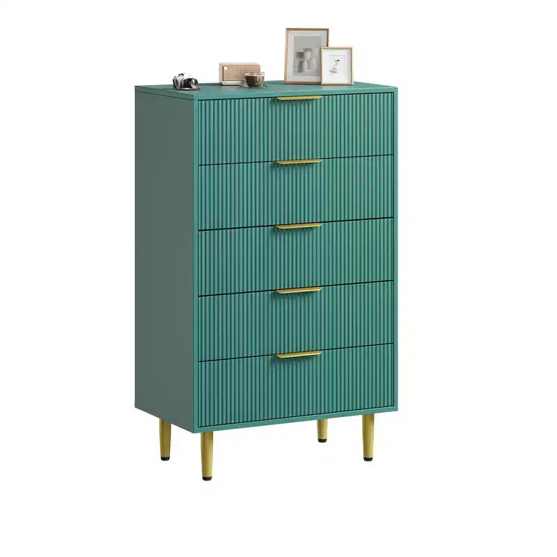 3 Drawer Dresser for Bedroom, 28W Fluted Chest of Drawers with Gold Handles, Wooden Dresser Narrow Nightstand, Clothes Storage Organizer for Bedroom