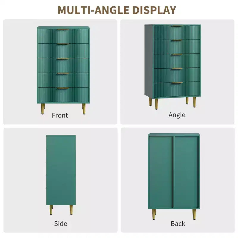 3 Drawer Dresser for Bedroom, 28W Fluted Chest of Drawers with Gold Handles, Wooden Dresser Narrow Nightstand, Clothes Storage Organizer for Bedroom