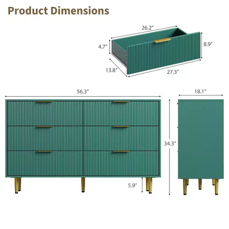 3 Drawer Dresser for Bedroom, 28W Fluted Chest of Drawers with Gold Handles, Wooden Dresser Narrow Nightstand, Clothes Storage Organizer for Bedroom