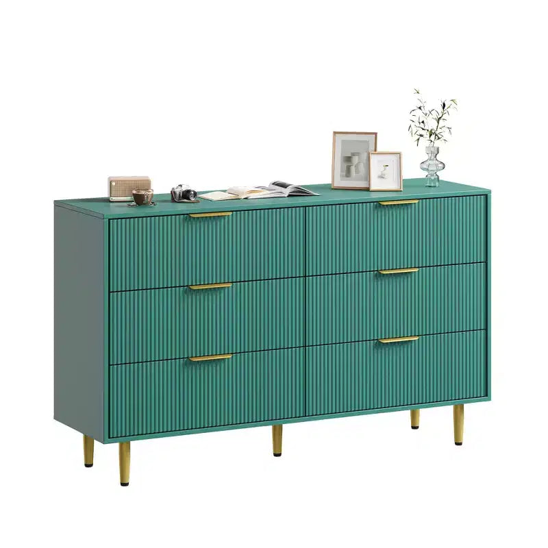 3 Drawer Dresser for Bedroom, 28W Fluted Chest of Drawers with Gold Handles, Wooden Dresser Narrow Nightstand, Clothes Storage Organizer for Bedroom