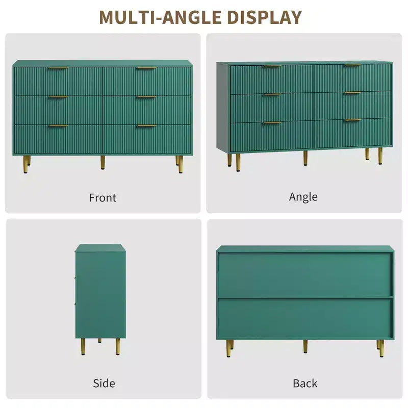 3 Drawer Dresser for Bedroom, 28W Fluted Chest of Drawers with Gold Handles, Wooden Dresser Narrow Nightstand, Clothes Storage Organizer for Bedroom