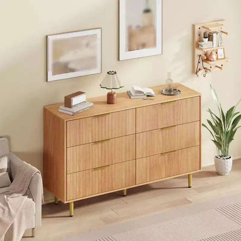 3 Drawer Dresser for Bedroom, 28W Fluted Chest of Drawers with Gold Handles, Wooden Dresser Narrow Nightstand, Clothes Storage Organizer for Bedroom
