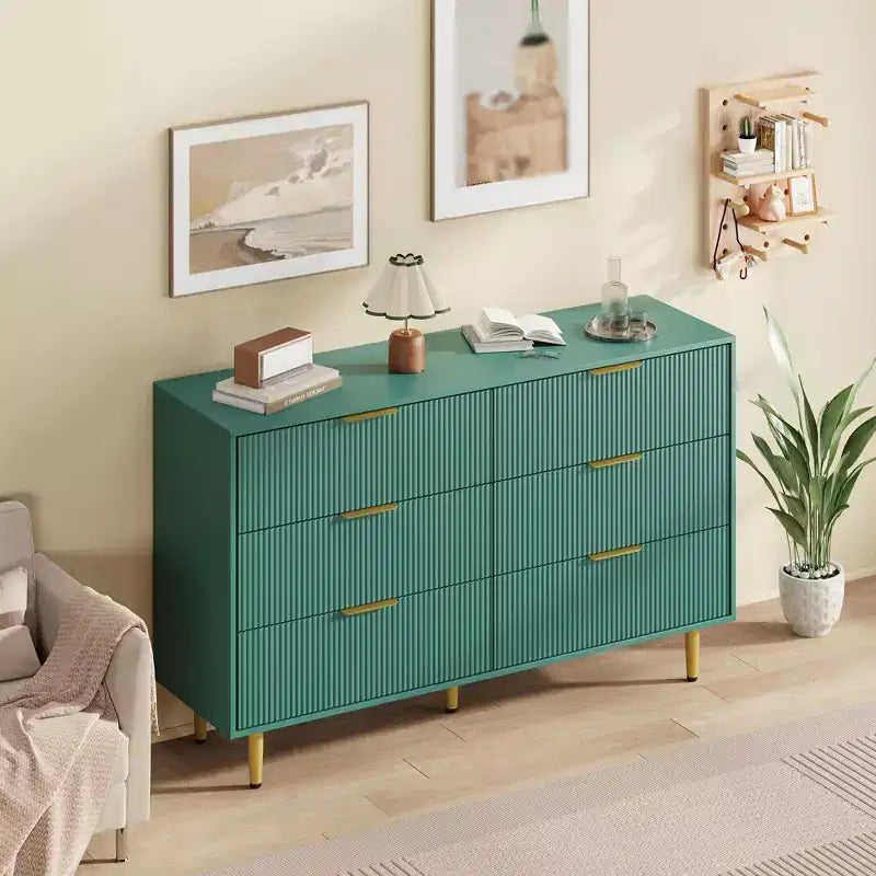 3 Drawer Dresser for Bedroom, 28W Fluted Chest of Drawers with Gold Handles, Wooden Dresser Narrow Nightstand, Clothes Storage Organizer for Bedroom