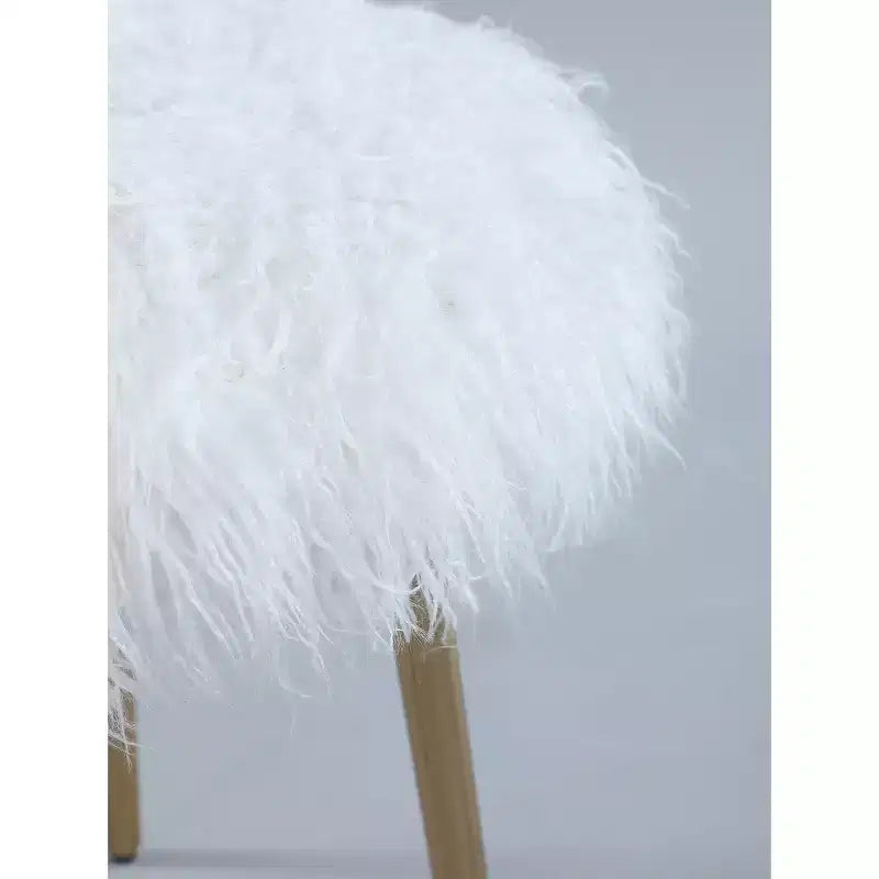 Homy Casa Glam Vanity Stool with Faux Fur Seat & Gold Metal Legs, White