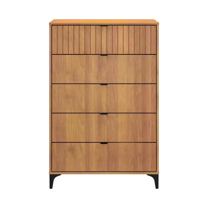 Galano Zaffy 5 Drawer Chest (Interlock) - Amber Walnut