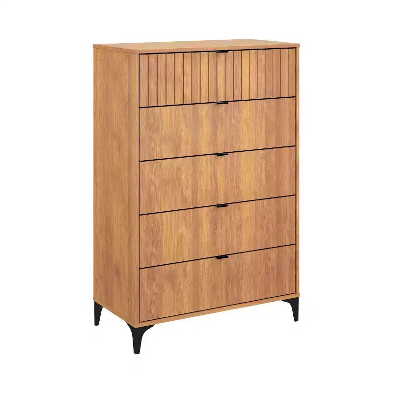 Galano Zaffy 5 Drawer Chest (Interlock) - Amber Walnut