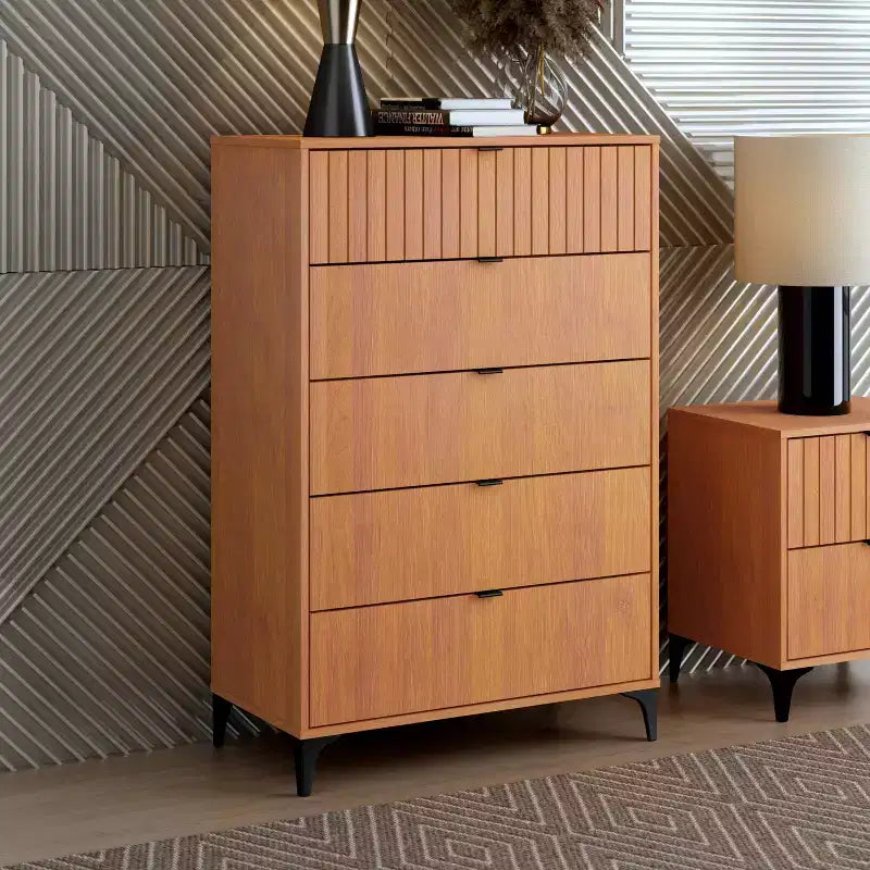 Galano Zaffy 5 Drawer Chest (Interlock) - Amber Walnut