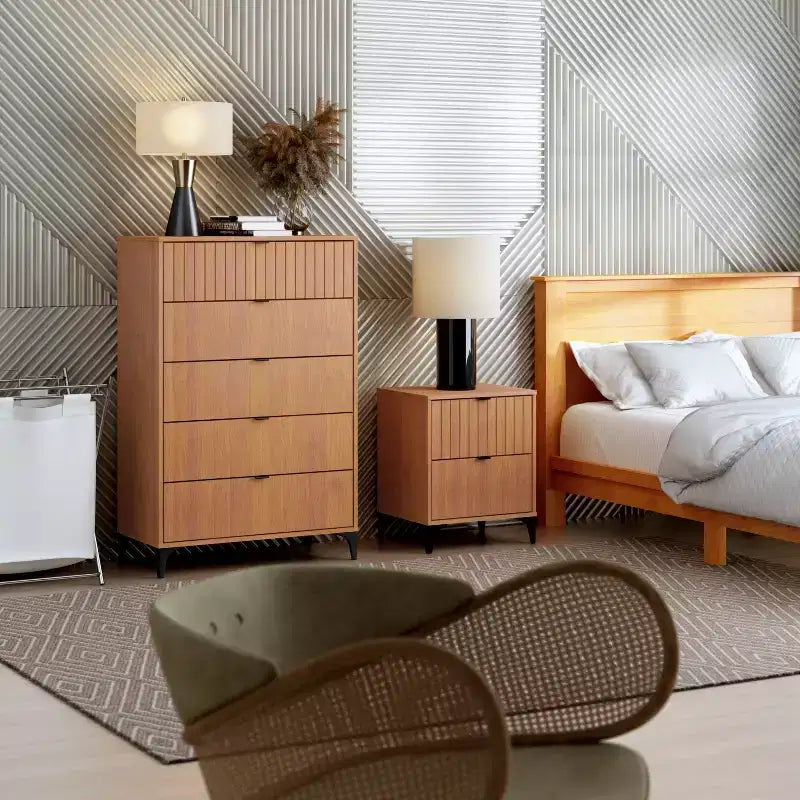 Galano Zaffy 5 Drawer Chest (Interlock) - Amber Walnut