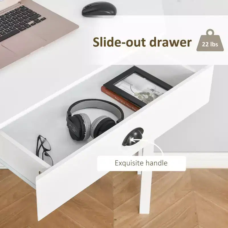 GDFStudio Gabriel Modern Corner Computer Desk with Drawer and Lower Shelves