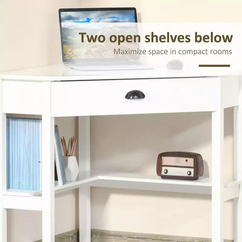 GDFStudio Gabriel Modern Corner Computer Desk with Drawer and Lower Shelves