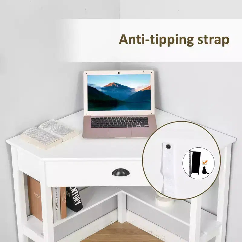 GDFStudio Gabriel Modern Corner Computer Desk with Drawer and Lower Shelves