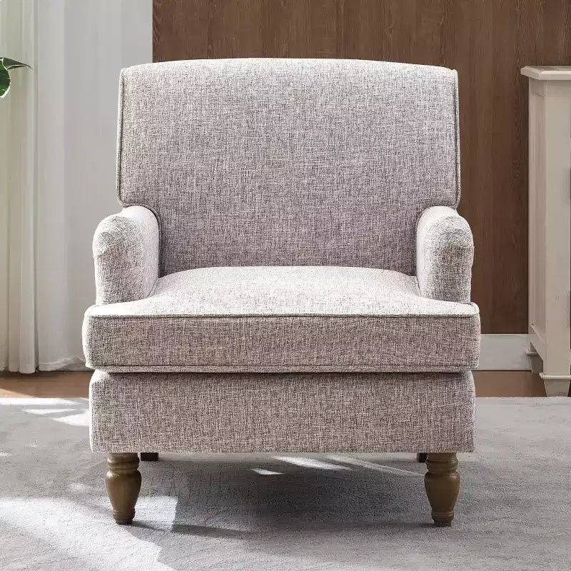 GDFStudio Sidney Accent Armchair with Upholstered Linen Fabric and Solid Wood Legs