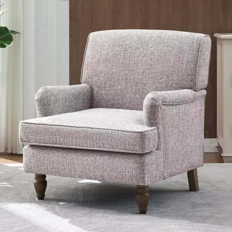 GDFStudio Sidney Accent Armchair with Upholstered Linen Fabric and Solid Wood Legs