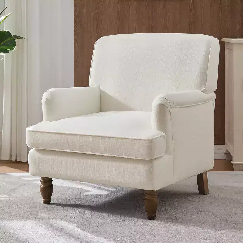 GDFStudio Sidney Accent Armchair with Upholstered Linen Fabric and Solid Wood Legs