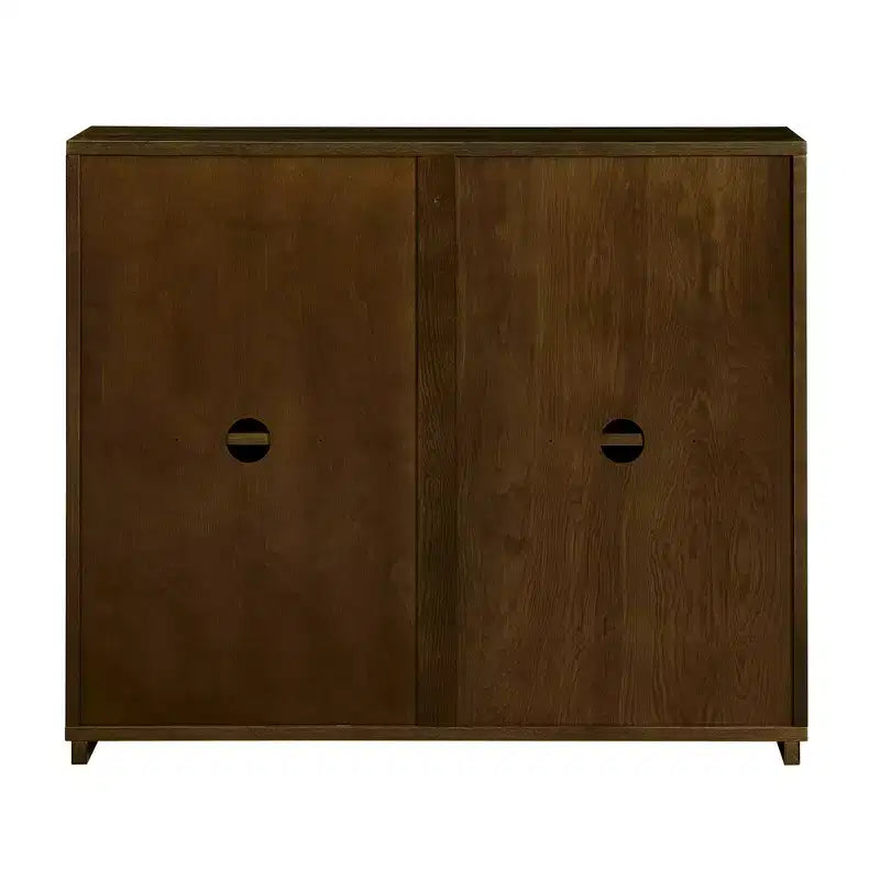 Mid-Century Modern V-Shape Storage Cabinet, Narrow Buffet Sideboard with Outlet Holes, Fluted Doors & Solid Wood Base for Living Room