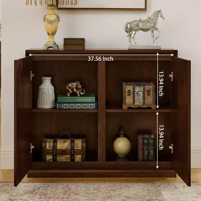 Mid-Century Modern V-Shape Storage Cabinet, Narrow Buffet Sideboard with Outlet Holes, Fluted Doors & Solid Wood Base for Living Room
