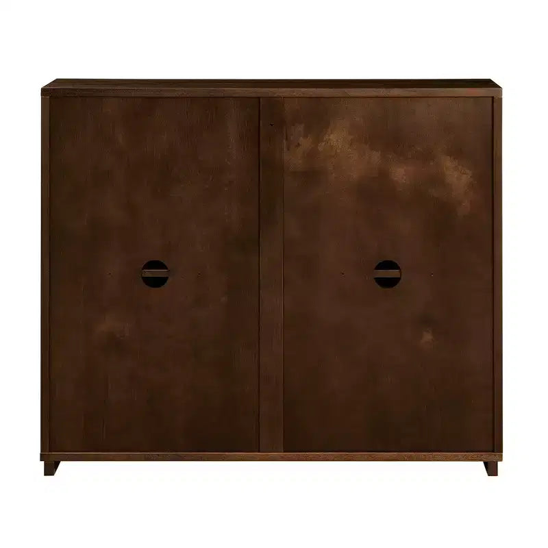 Mid-Century Modern V-Shape Storage Cabinet, Narrow Buffet Sideboard with Outlet Holes, Fluted Doors & Solid Wood Base for Living Room