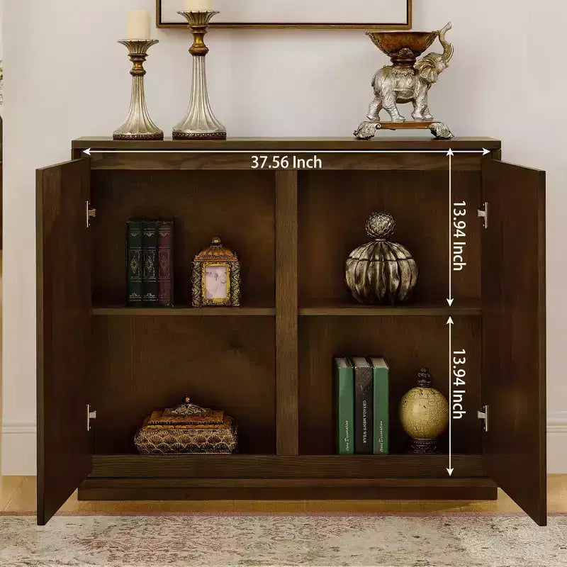 Mid-Century Modern V-Shape Storage Cabinet, Narrow Buffet Sideboard with Outlet Holes, Fluted Doors & Solid Wood Base for Living Room