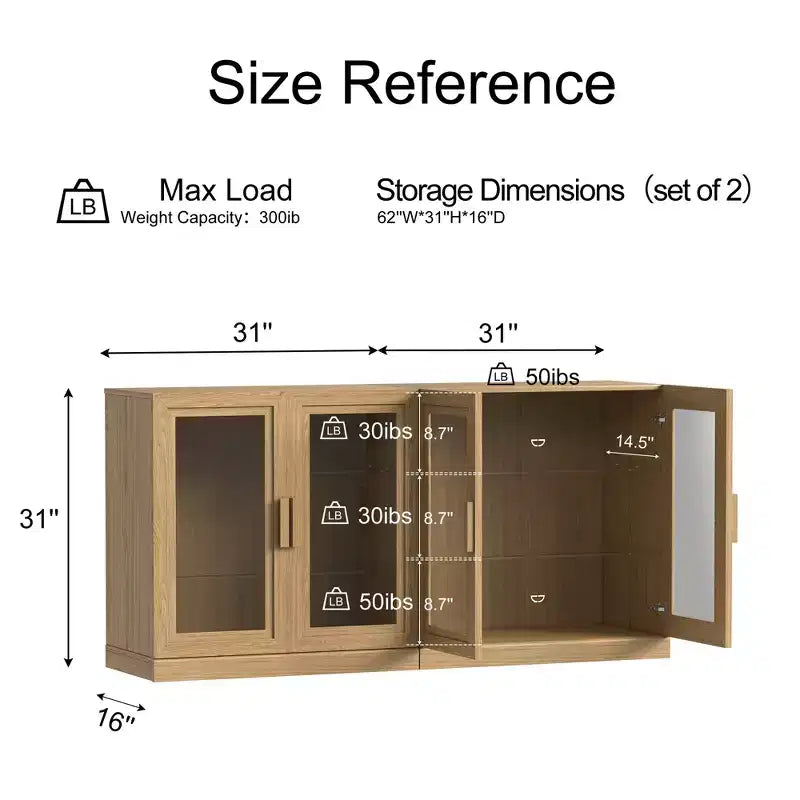 Solid Wood Modern Kitchen Pantry Sideboard with Glass DoorsVersatile Buffet Cabinet