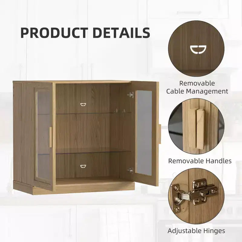 Solid Wood Modern Kitchen Pantry Sideboard with Glass DoorsVersatile Buffet Cabinet