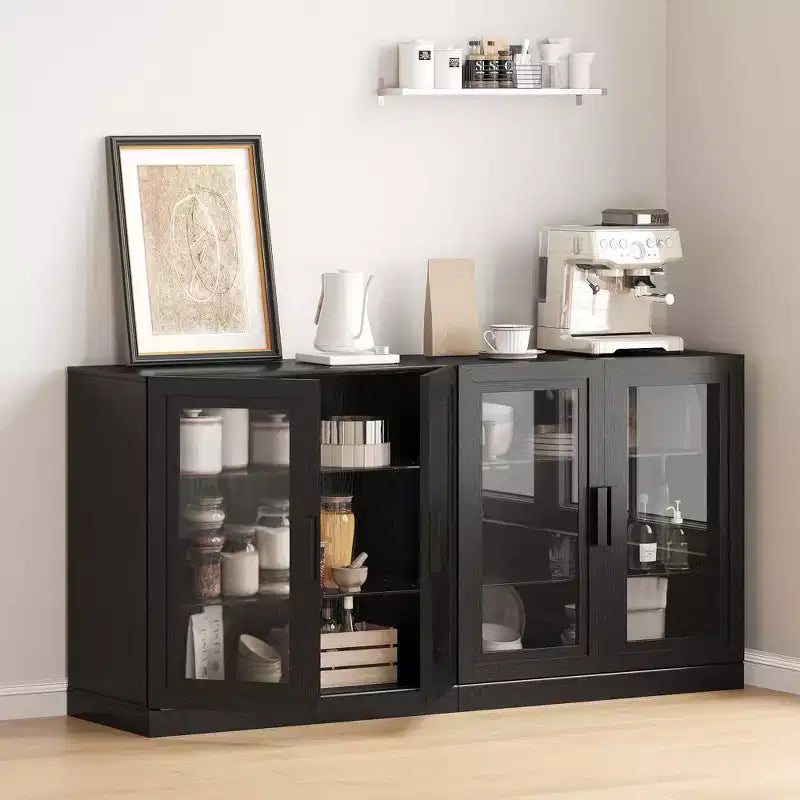 Solid Wood Modern Kitchen Pantry Sideboard with Glass DoorsVersatile Buffet Cabinet