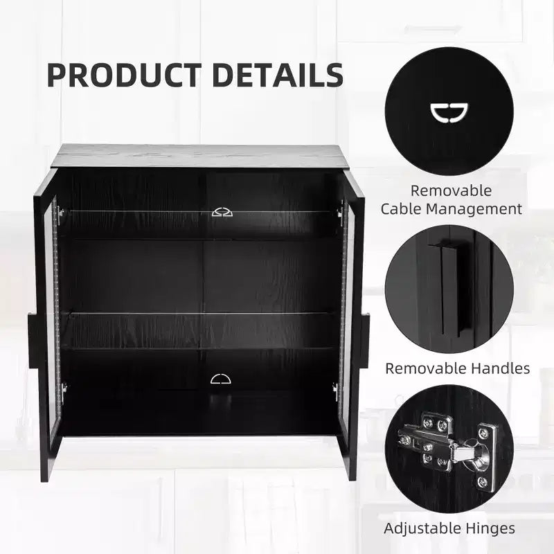 Solid Wood Modern Kitchen Pantry Sideboard with Glass DoorsVersatile Buffet Cabinet